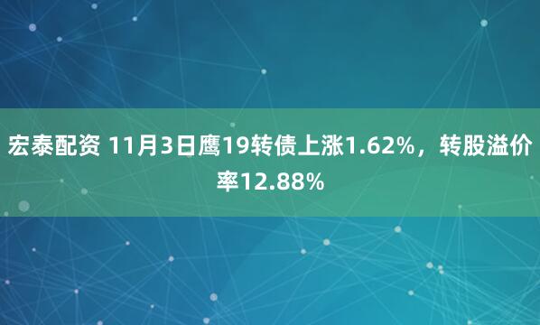 宏泰配资 11月3日鹰19转债上涨1.62%，转股溢价率12.88%